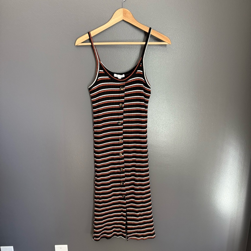 Don't Ask Why Women Midi Striped Stretchy Striped Dress OS Orange White Black